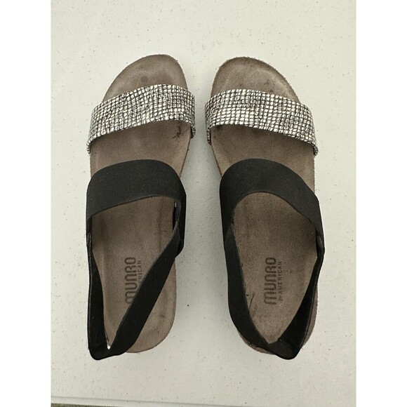 Munro‎ Pisces 2 Strap Slingback Sandal Black White Combo Walking Wedge sz 8 - Picture 1 of 10